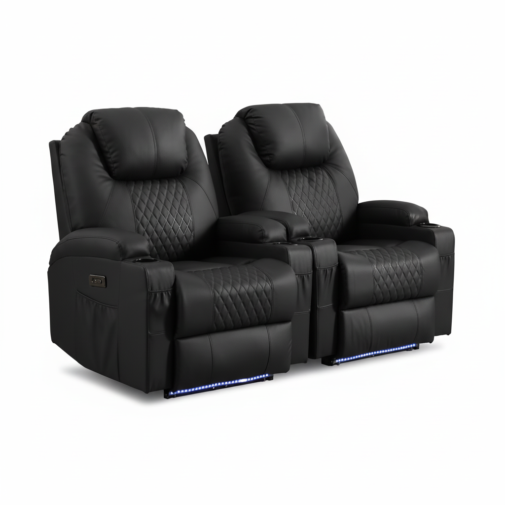 Power Recliner Chair, Home Theater Seating with LED Ambient Lighting, PU Leather Lazy Sofa Heat Massage Chair with ,Customized