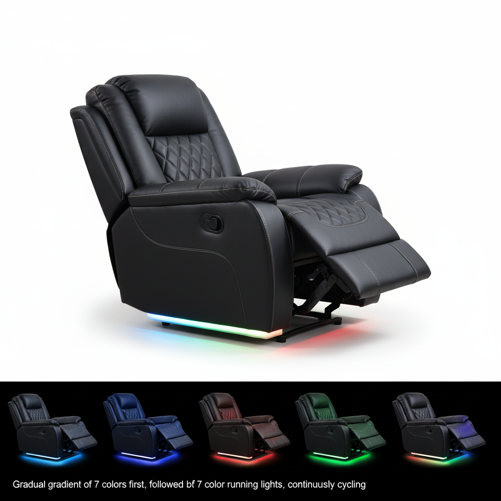 Power Recliner Chair, Home Theater Seating with LED Ambient Lighting, PU Leather Lazy Sofa Heat Massage Chair with ,Customized