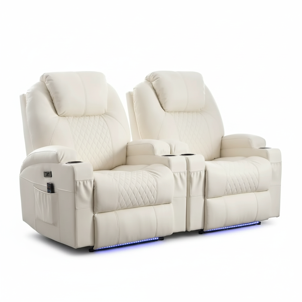 Power Recliner Chair, Home Theater Seating with LED Ambient Lighting, PU Leather Lazy Sofa Heat Massage Chair with ,Customized