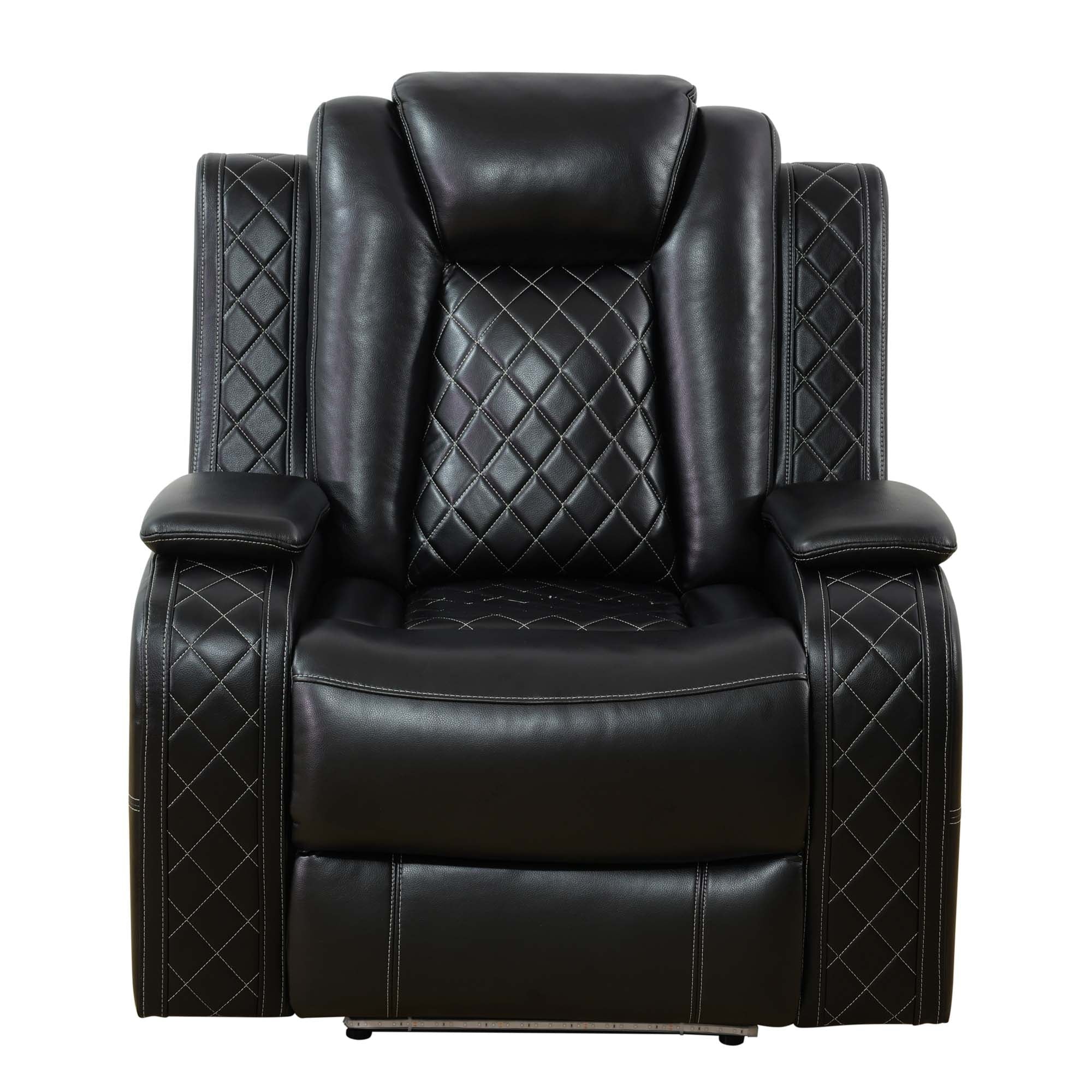 Power Recliner Chair with USB Ports and LED Lights,Home Theater Seating with Hidden Arm Storage,Black