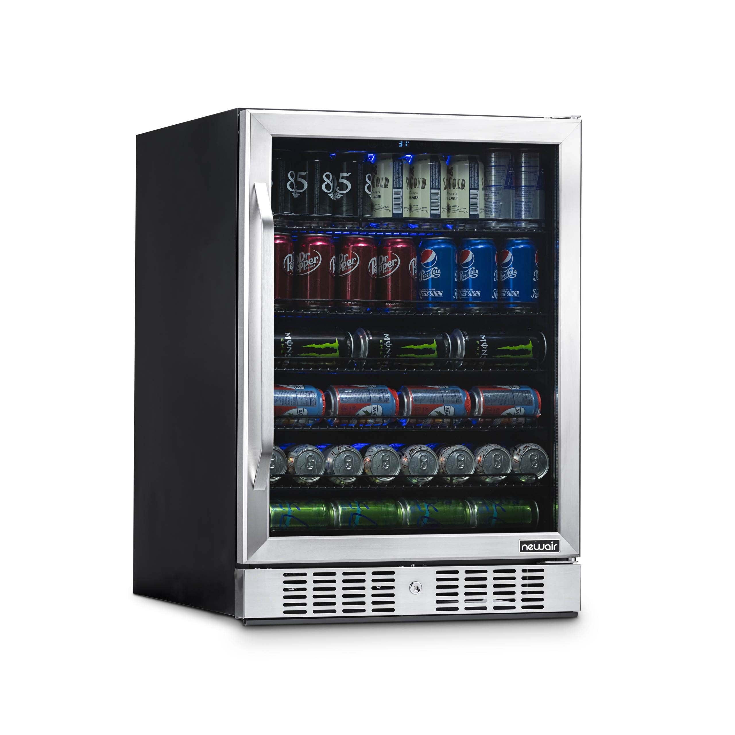 177 Can Beverage Refrigerator, Built in Mini Fridge in Stainless Steel
