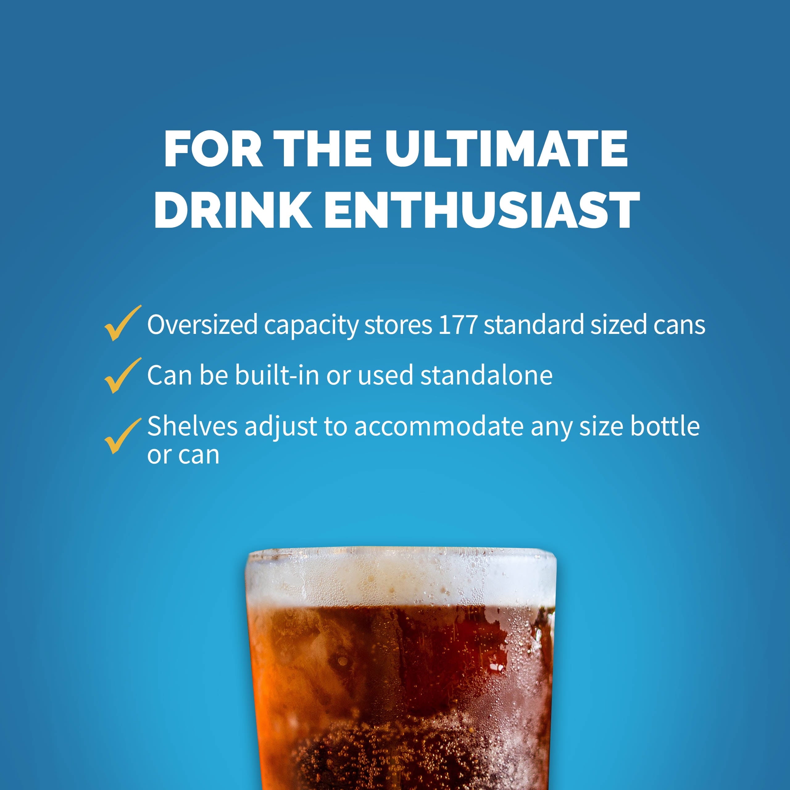 177 Can Beverage Refrigerator, Built in Mini Fridge in Stainless Steel