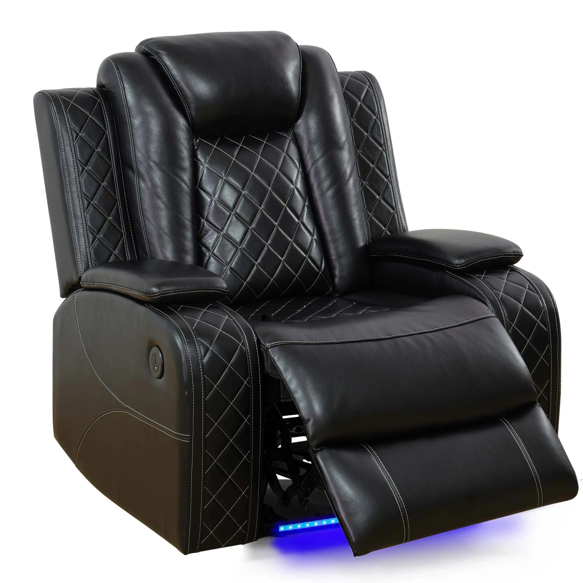 Power Recliner Chair with USB Ports and LED Lights,Home Theater Seating with Hidden Arm Storage,Black