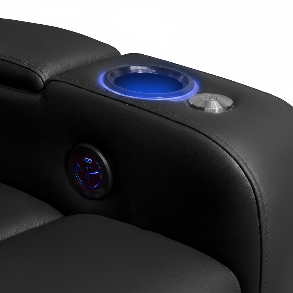 Valencia Verona Home Theater Seating | Premium Top Grain Italian 9000 Leather, Power Recliner, LED Lighting (Row of 2, Black)